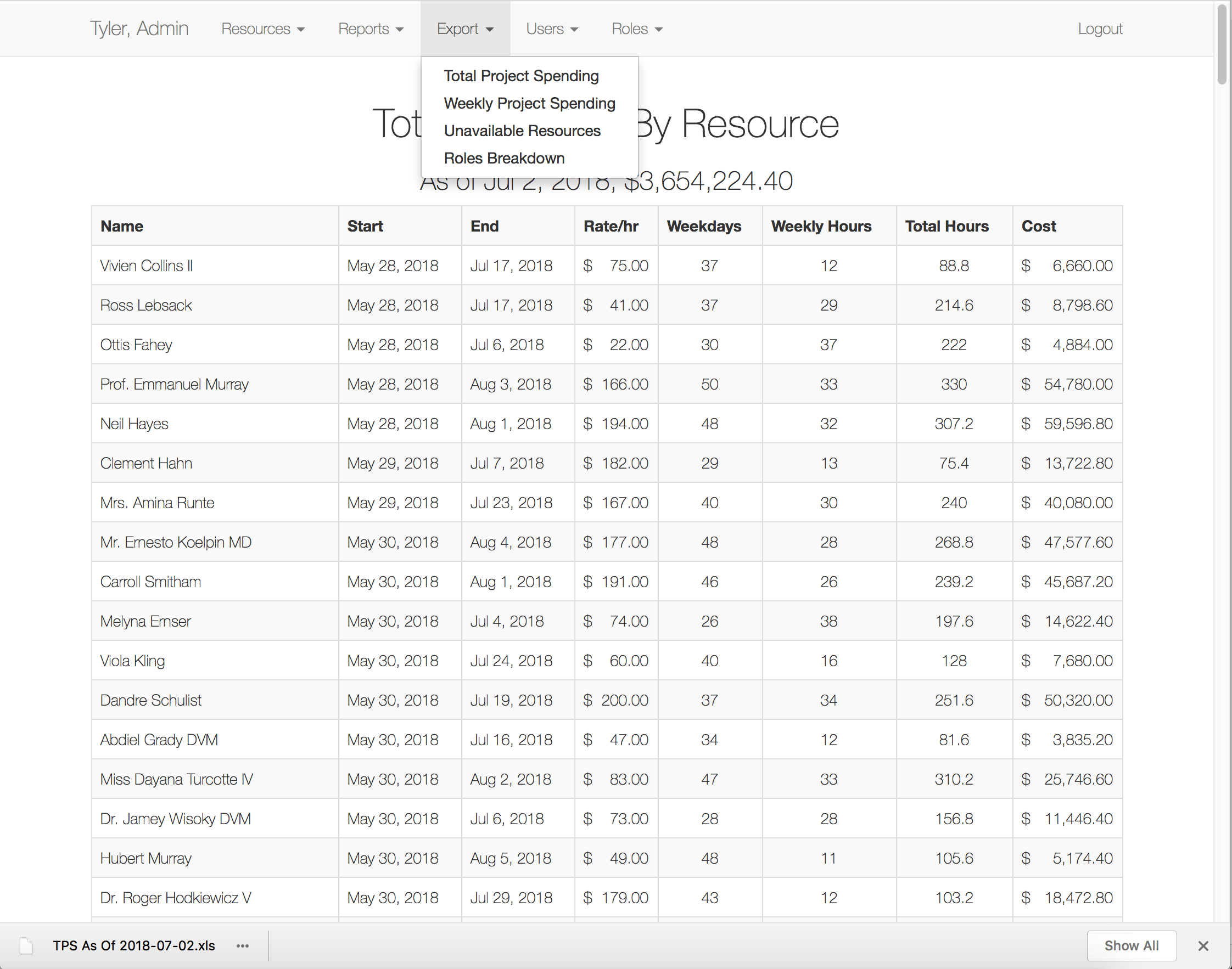 Talent Tracker Export Feature